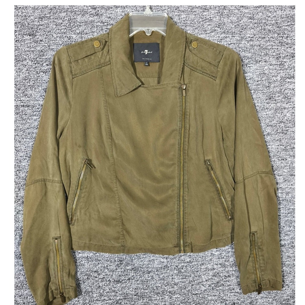 7 For All Mankind Olive Green Lyocell Moto Jacket LN0003B03 Large